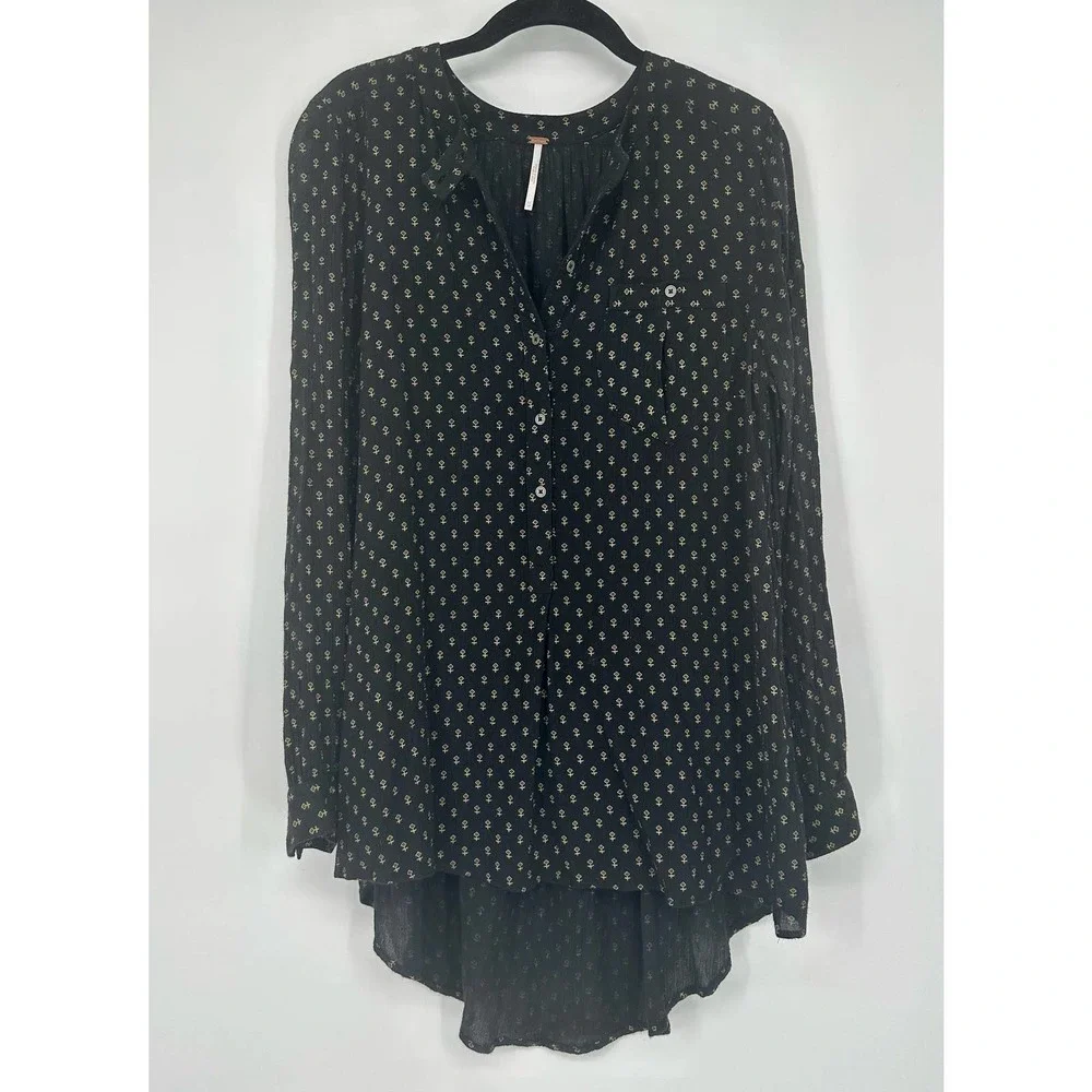 Free People Coal Combo Boho High Low Oversized Blouse size XS